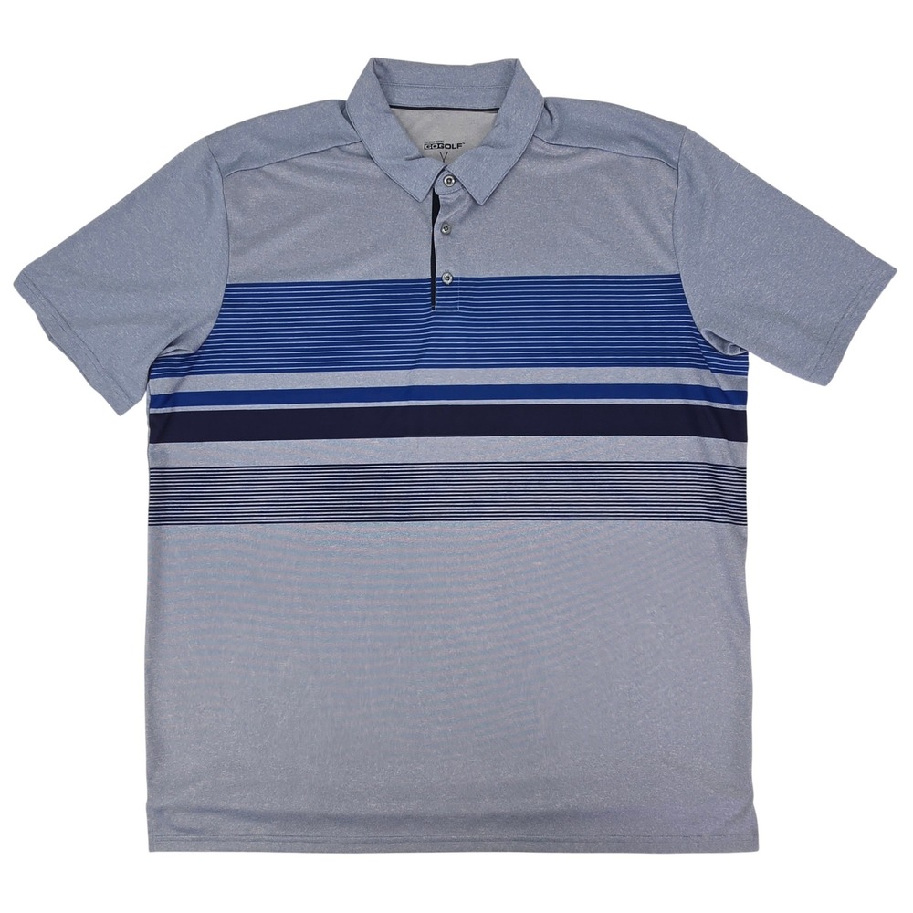 Skechers GO GOLF Polo‎ Shirt Mens 2XL Blue Striped Short Sleeve Performance Golf
